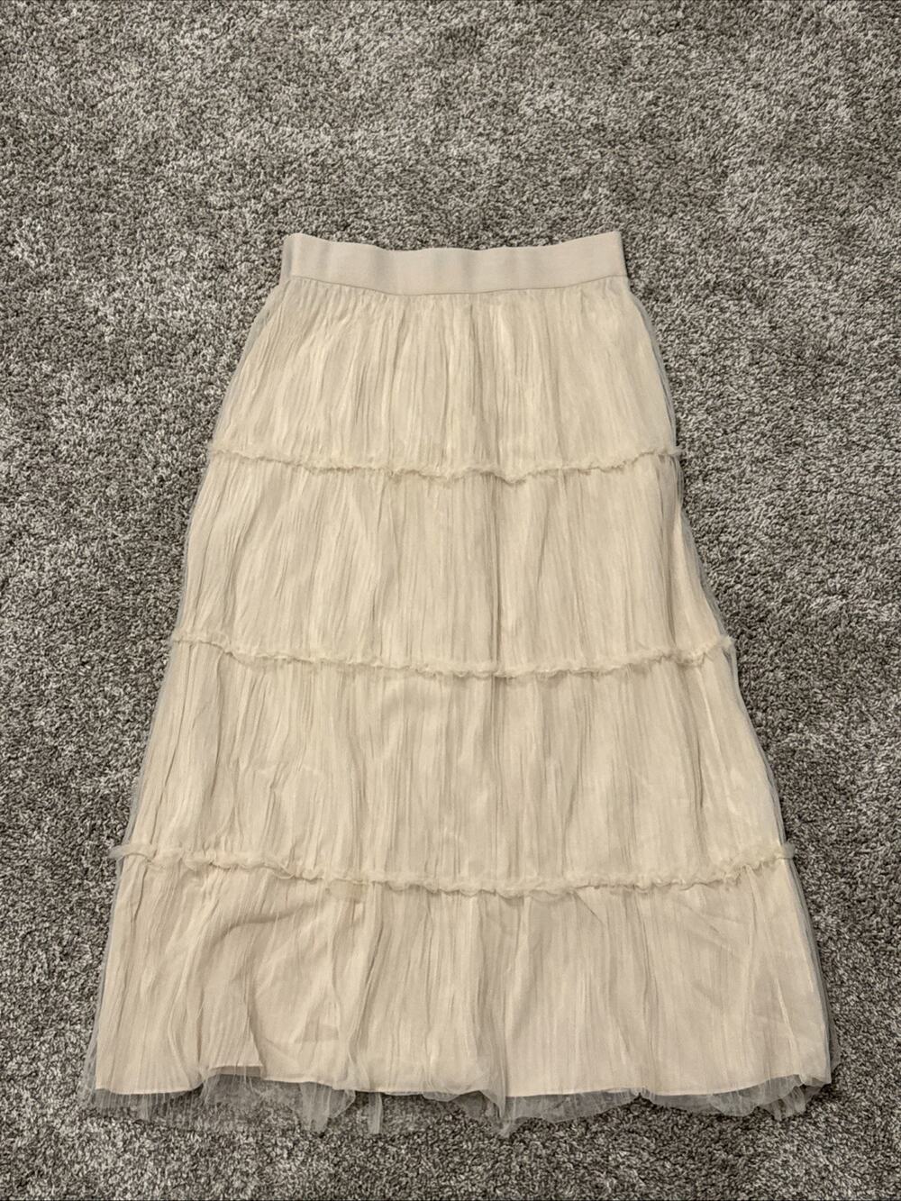 $228 Alice+Olivia Kenya Organza Lightweight Gathered Champagne Midi Skirt Sz 8